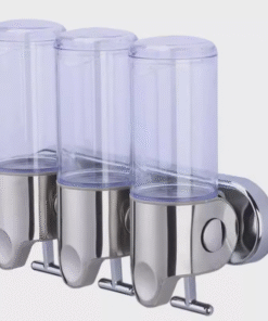 Three-in-one hole-free wall-mounted pull-rod type hand soap, shampoo, and body wash dispenser with manual soap dispenser